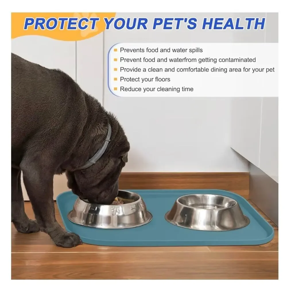 Smilool Silicone Pet Feeding Mat with Raised Edge for Food and Water (C102)
